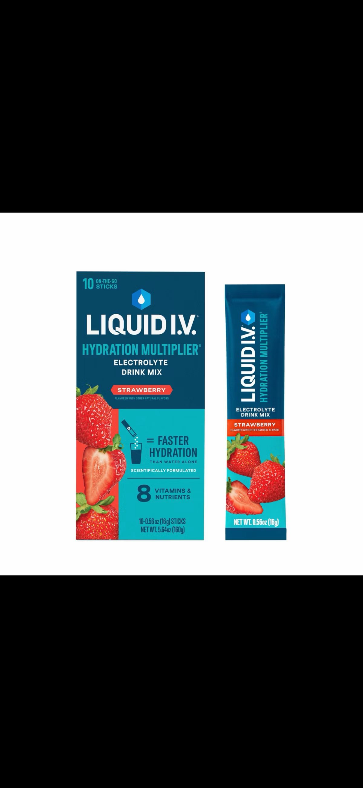 Liquid I.V. Hydration Multiplier Vegan Powder Electrolyte Supplements - Strawberry - 10ct