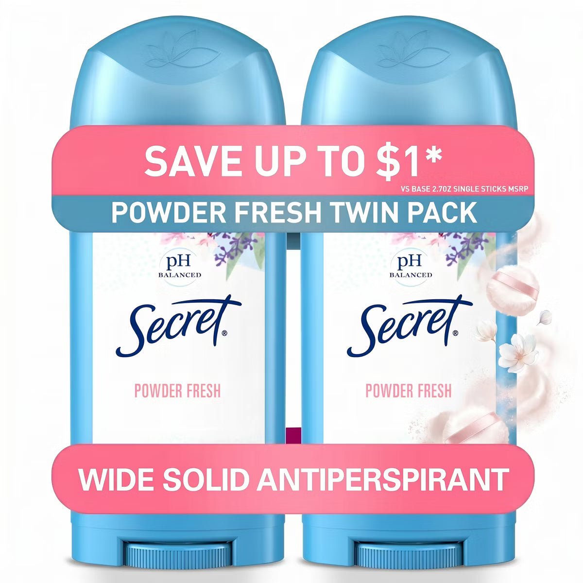 Secret Solid Antiperspirant & Deodorant - Powder Fresh Scent - 2.7oz/2ct: Paraben-Free Underarm Care, Invisible Solid