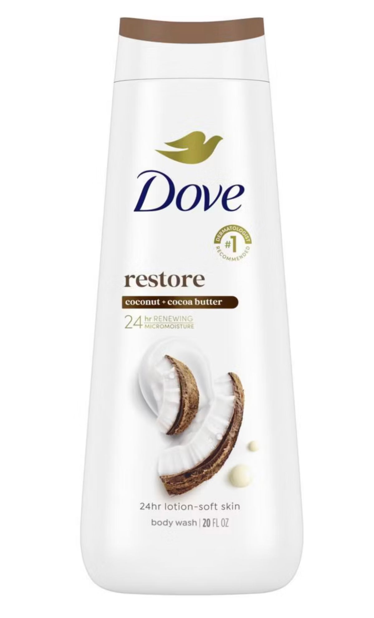 Dove Restore Body Wash - Coconut & Cocoa Butter 24hr Lotion-Soft Skin - 20oz: Ideal for Oily, Dry, Mature Skin, Vegan