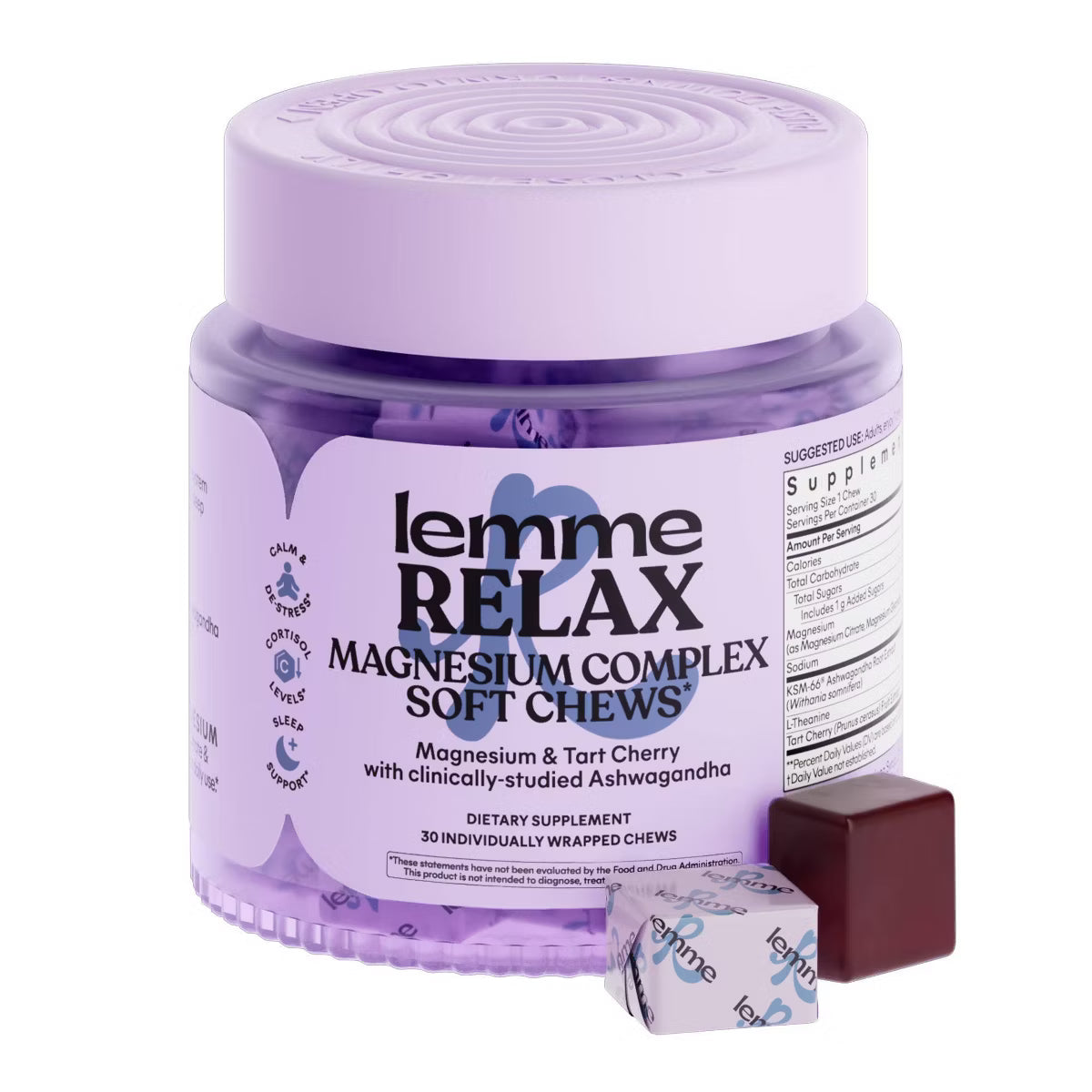 Lemme Relax Soft Chews - Magnesium Complex - Stress & Sleep Support - Blackberry Lemonade Flavored - 30ct